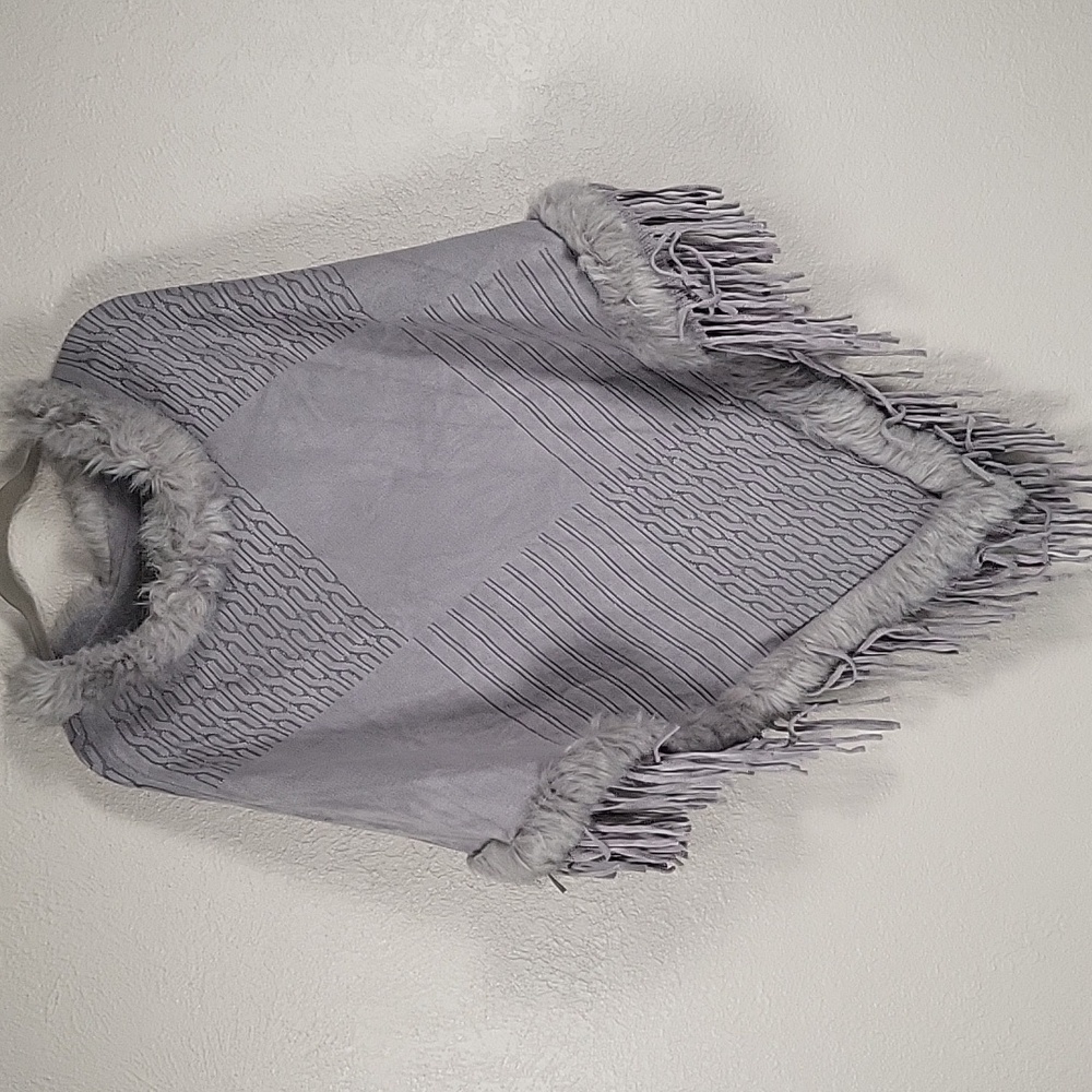 Chic Ruff Poncho One Size Gray - Picture 6 of 10